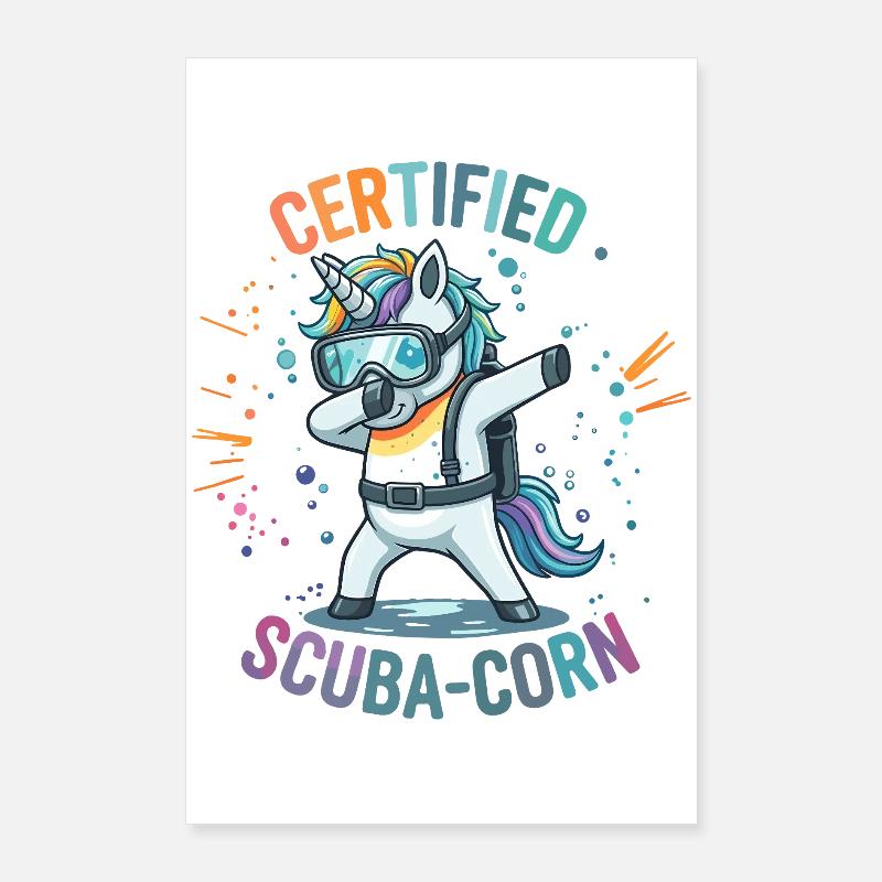 Certified Scuba-Corn: süßes Einhorn im Taucher-Out Poster 60x90 cm