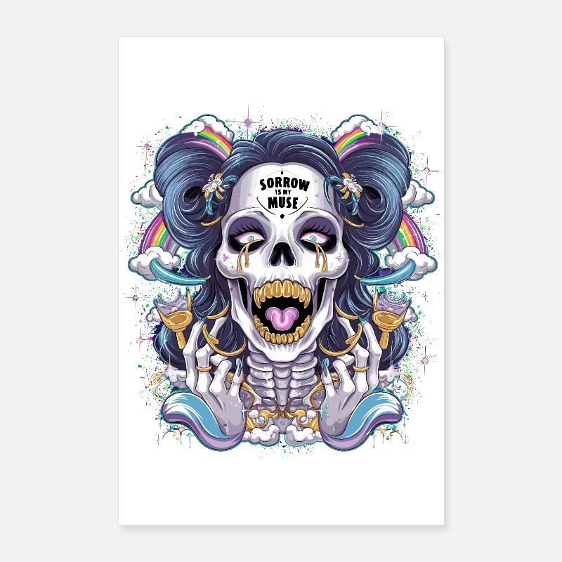 Glittering skeleton skull with rainbow Poster 24" x 35" (60x90 cm)