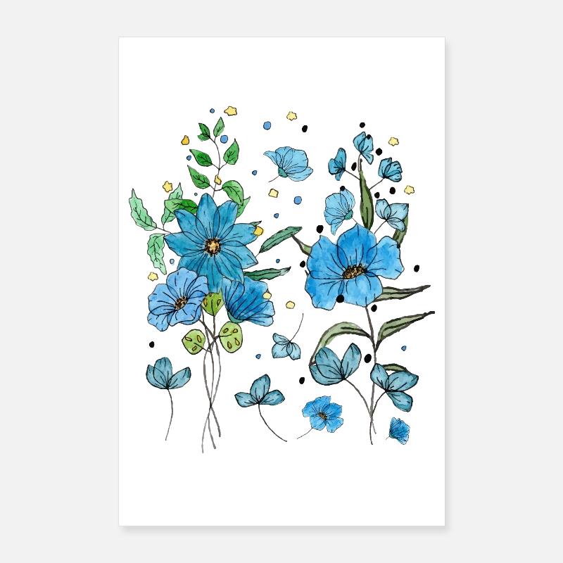 Fleur Bleue, Amoureuse des Fleurs Poster 60 x 90 cm