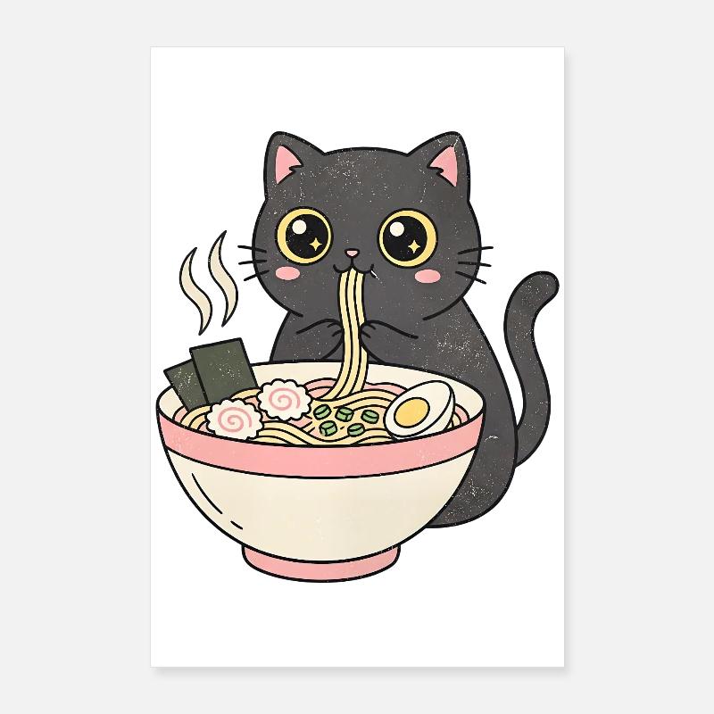 Chat ramen mignon, chat câlin Poster 60 x 90 cm