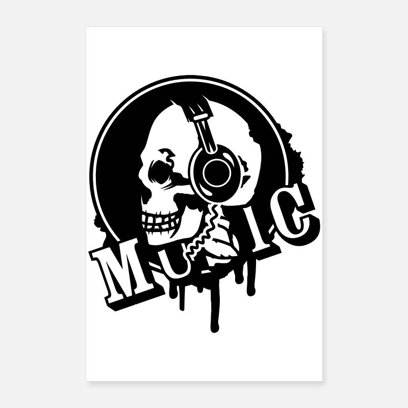 A skull with headphone in profile Poster 24" x 35" (60x90 cm)