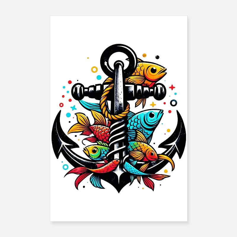 An Anchor with Fish Poster 24" x 35" (60x90 cm)