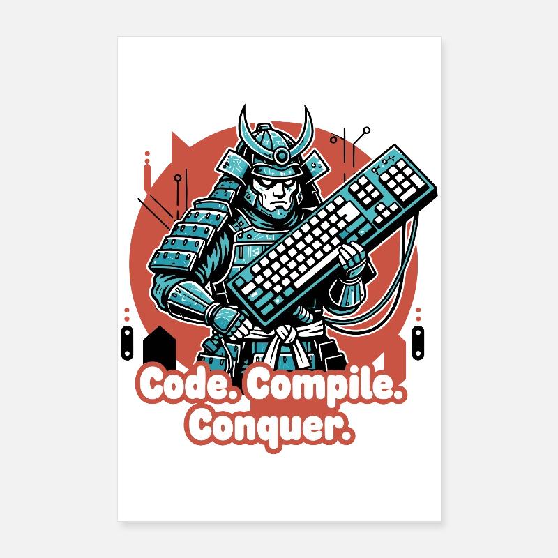 Codekampf Samurai mit Tastatur Poster 60x90 cm