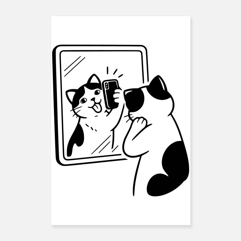 Selfie dans le miroir du chat Poster 60 x 90 cm