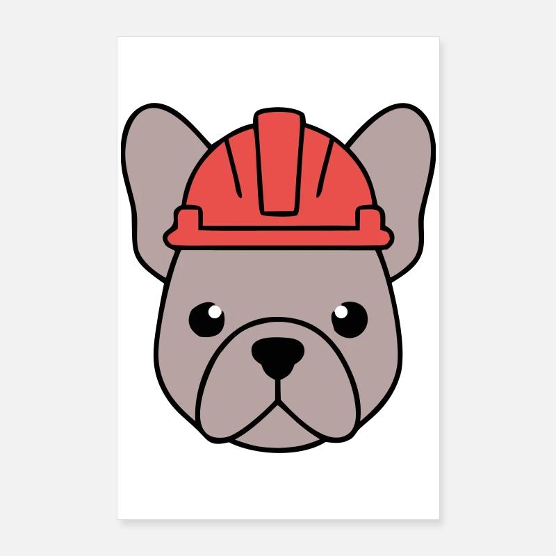 Frenchie Construction Worker Helmet Head Poster 24" x 35" (60x90 cm)