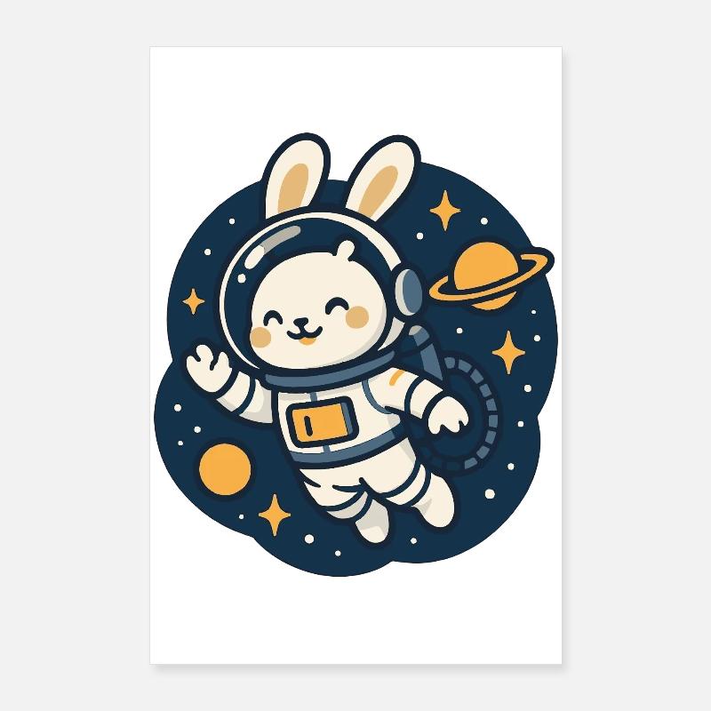 Lapin de l'espace avec motif de planète Poster 60 x 90 cm