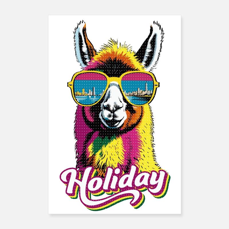 Llama Vacation: City Skyline & Sea Reflection Poster 24" x 35" (60x90 cm)