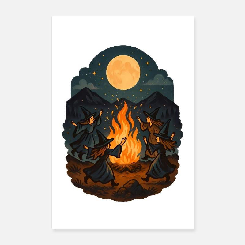 Witch Dance at Full Moon – Magic Fire Ritual Poster 24" x 35" (60x90 cm)