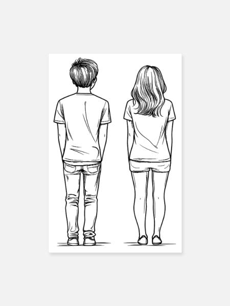 Mann und Frau von hinten - Poster 60x90 cm - Weiß