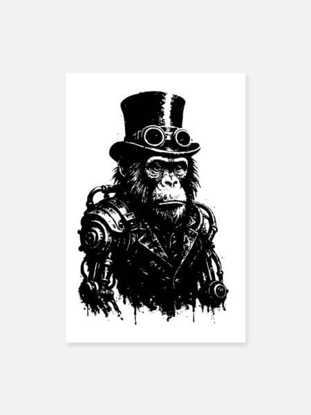 Roboter Affe - Poster 60x90 cm - Weiß