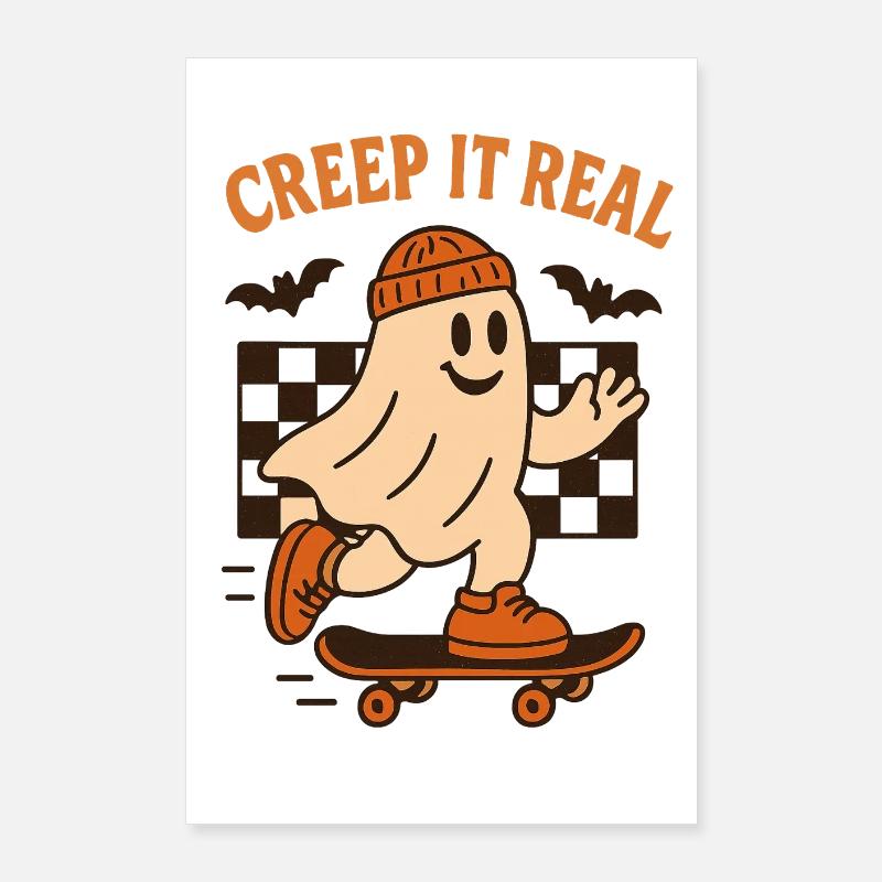Skateboarding Ghost Halloween Poster 60x90 cm