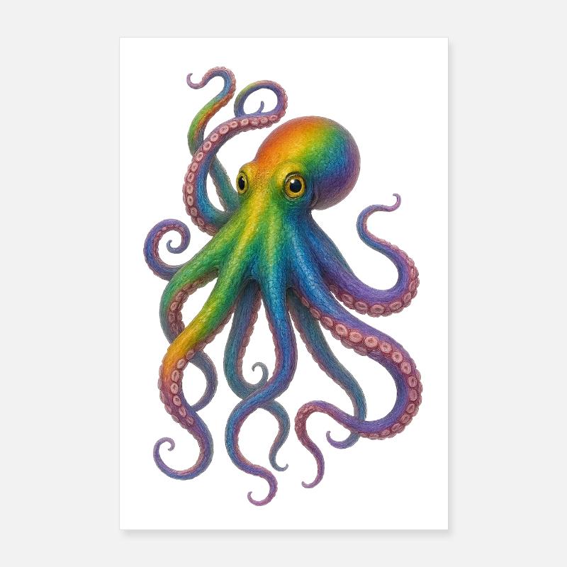 Bunter Regenbogen Oktopus Design Poster 60x90 cm