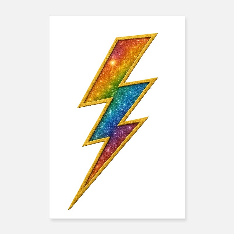 Rainbow Lightning with Gold Frame Poster 24" x 35" (60x90 cm)