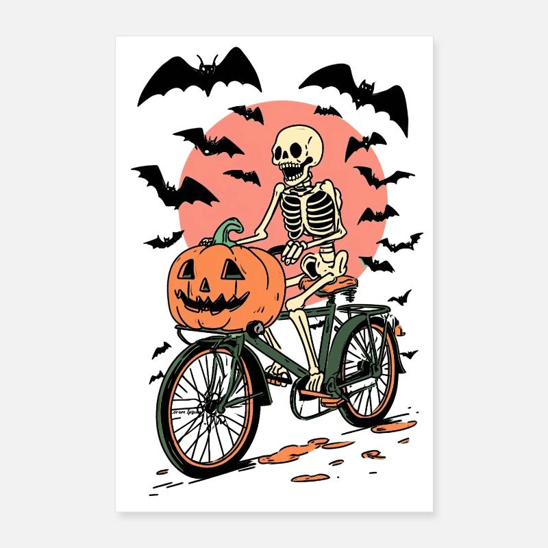 Skeleton on Bicycle with Pumpkin Poster 24" x 35" (60x90 cm)