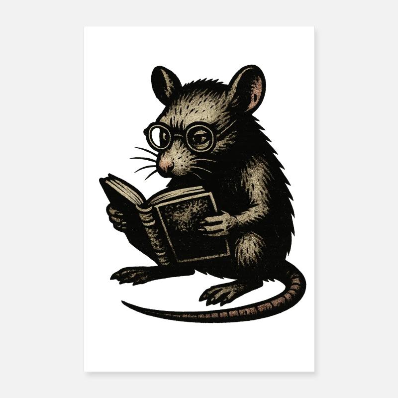 Rat de lecture de style vintage Poster 60 x 90 cm