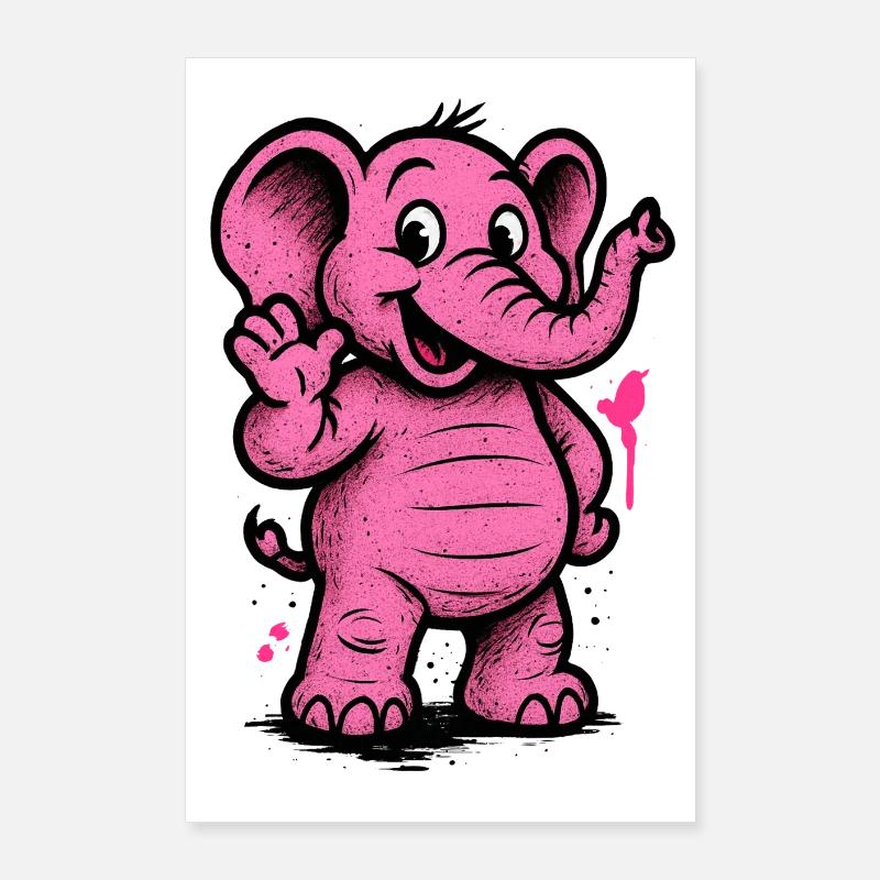 Pink Elephant Cartoon Character Joy Poster 24" x 35" (60x90 cm)