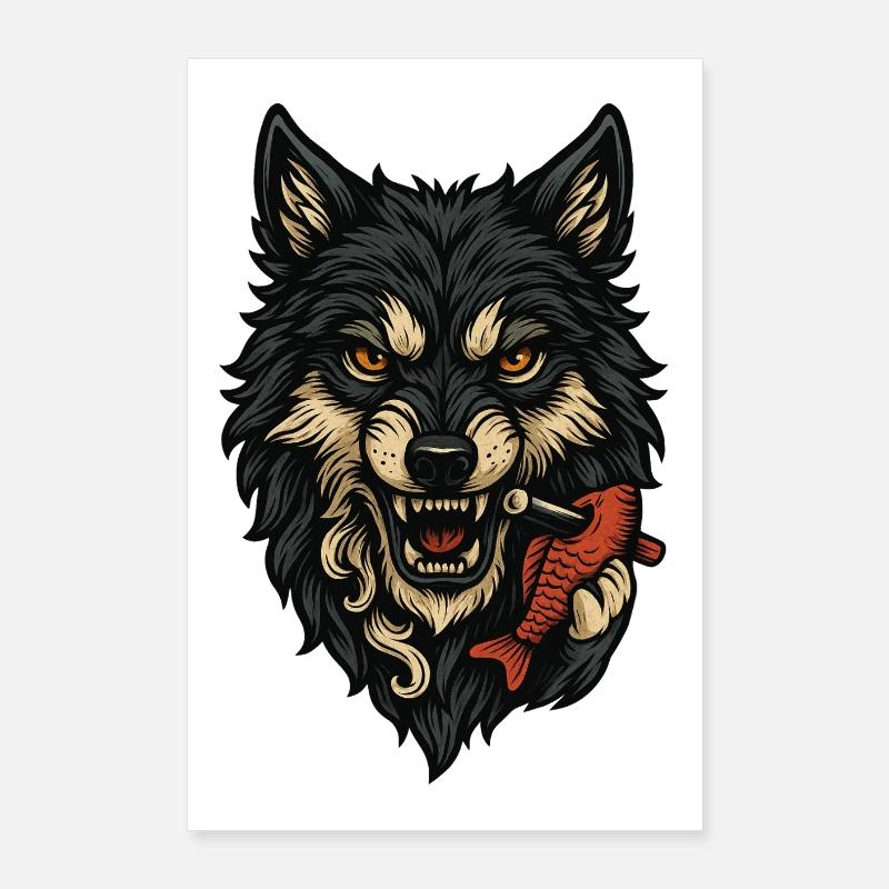 Wild wolf face with bone Poster 24" x 35" (60x90 cm)