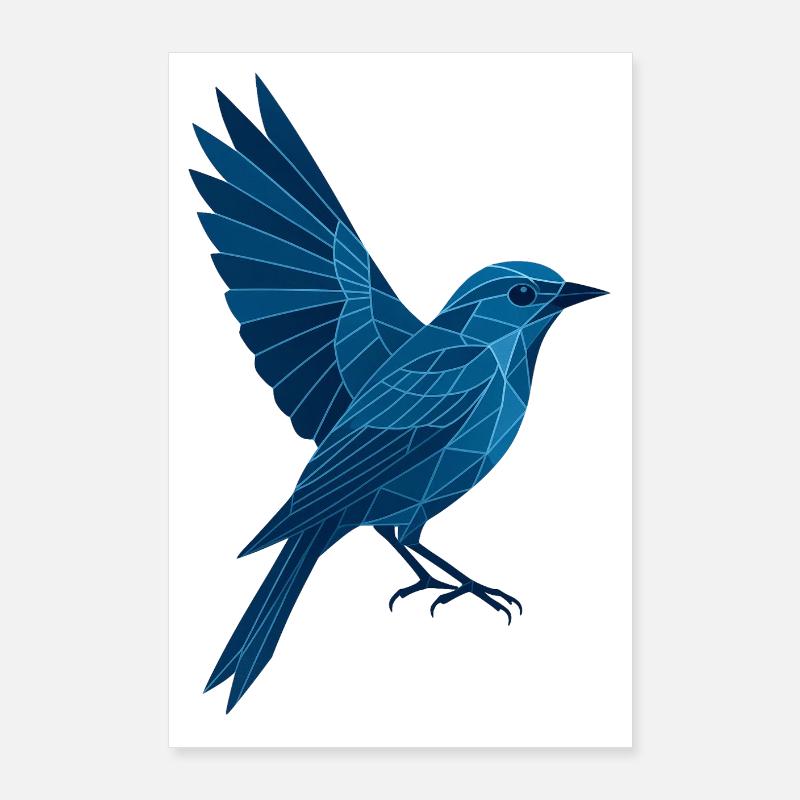 Geometrischer Blauer Vogel / Linker Flügel Poster 60x90 cm