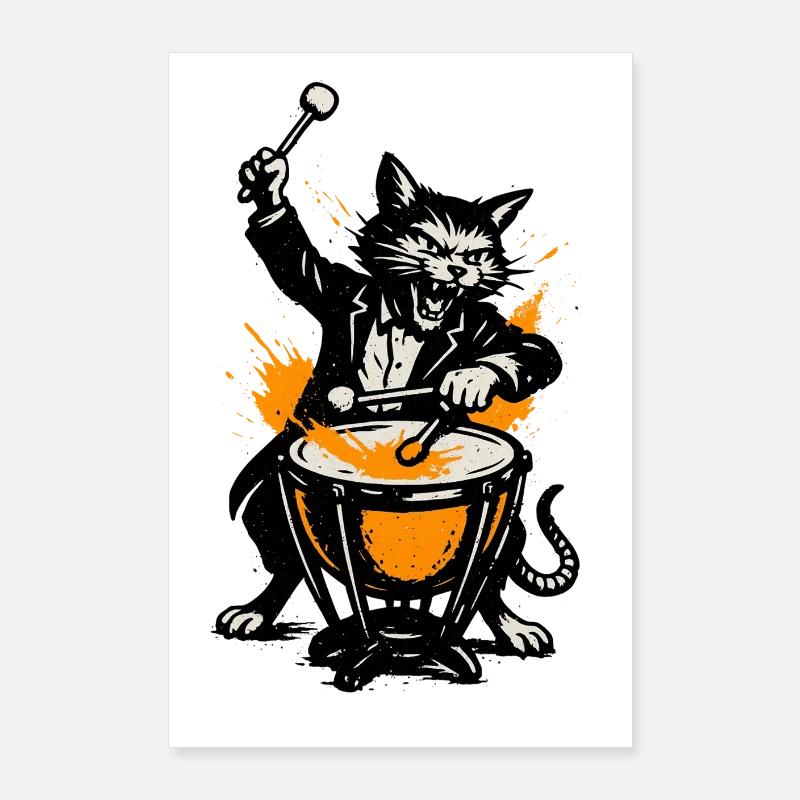 Katzenband Trommelheld im Comicstil Poster 60x90 cm