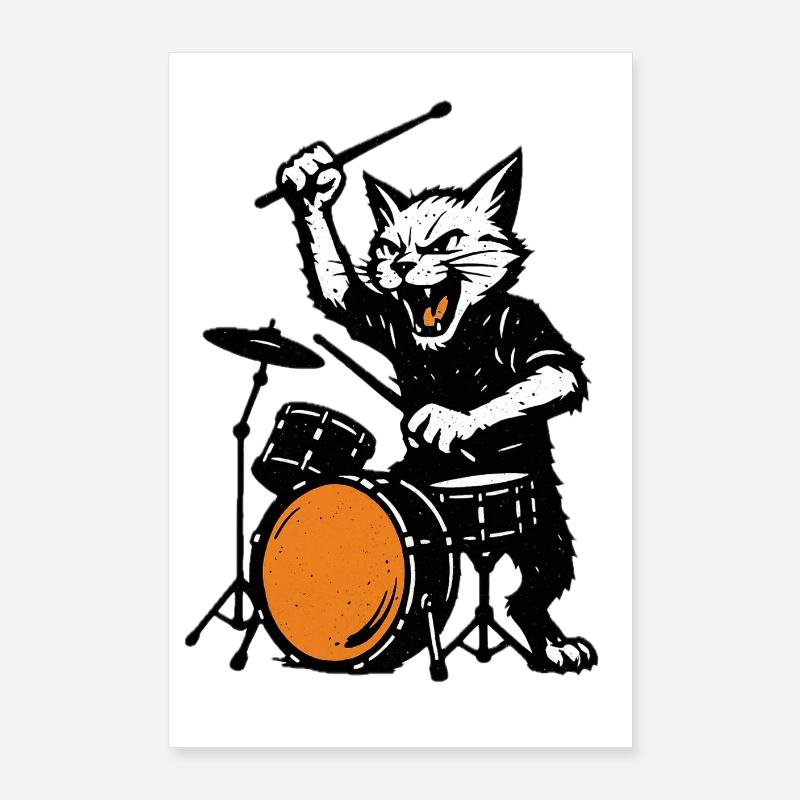 Batteur chat en rythme punk Poster 60 x 90 cm