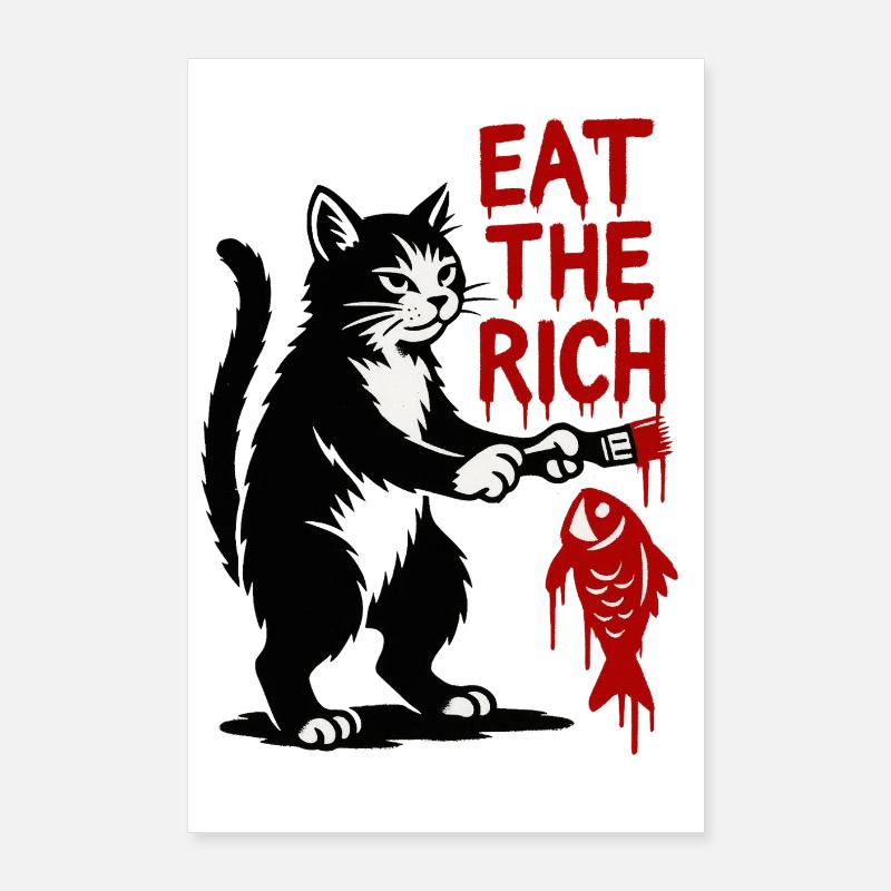 Graffiti de chat : Font de chasse au poisson Poster 60 x 90 cm