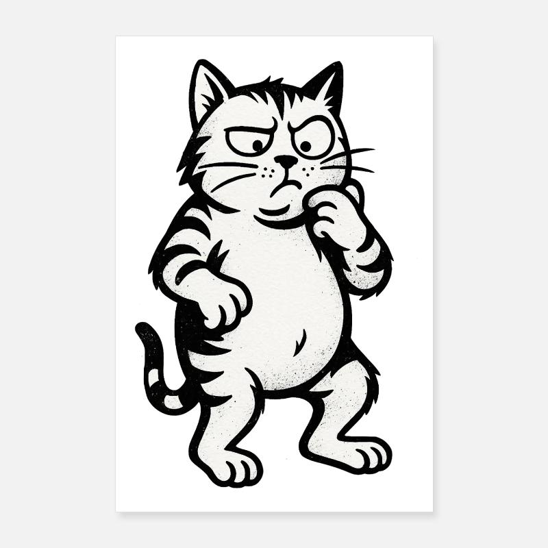 Pensive Cat Cartoon Poster 24" x 35" (60x90 cm)