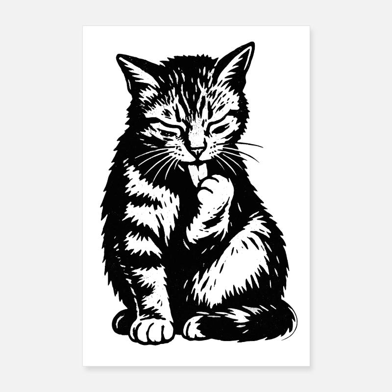 Schwarze Katzen Silhouette Zunge Poster 60x90 cm