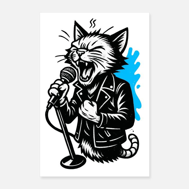 Chanteur chat avec micro Poster 60 x 90 cm