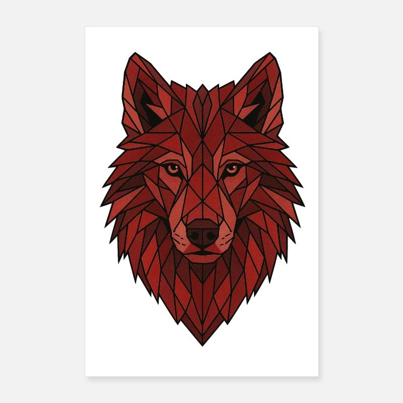 Red Geometric Wolf Poster 24" x 35" (60x90 cm)