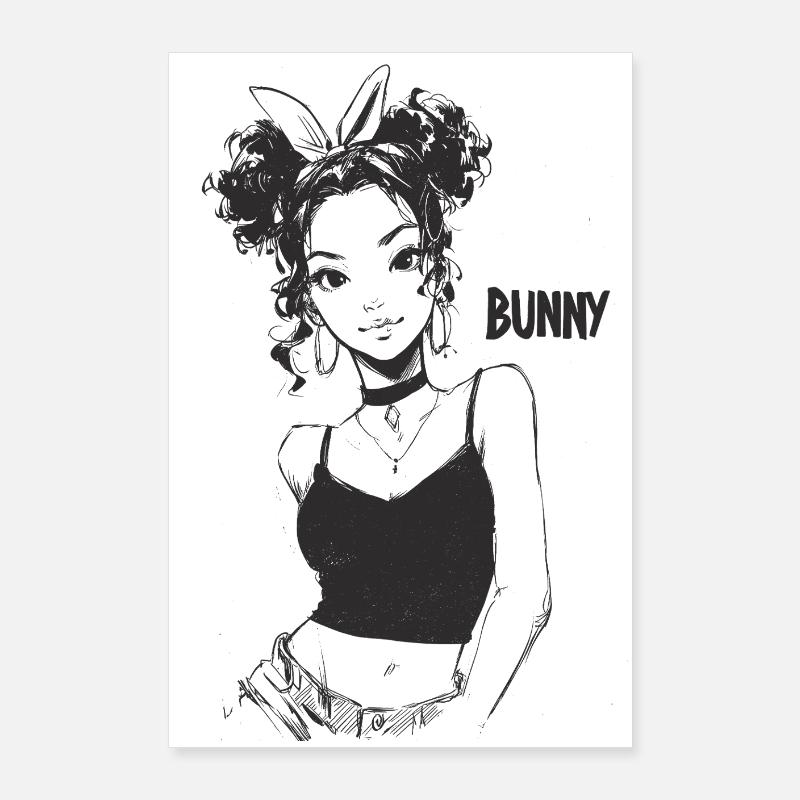 Bunny-Mädchen Strichkunst Poster 60x90 cm