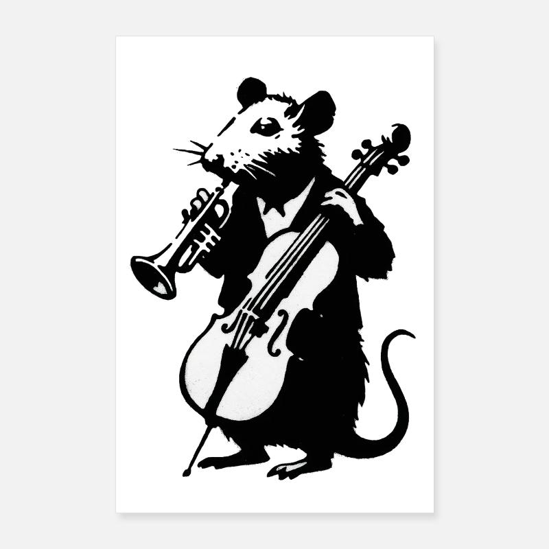Souris musicale avec violoncelle et clarinette Poster 60 x 90 cm