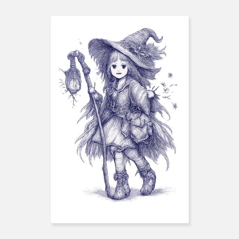 Waldhexe mit Laterne Poster 60x90 cm