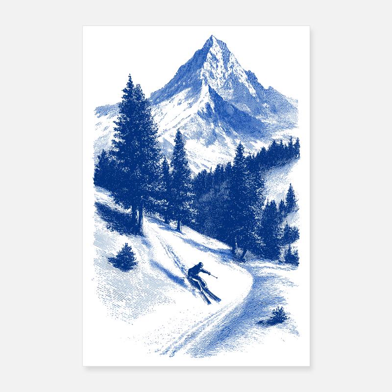 Blauer Gipfelgesicht Silhouette Poster 60x90 cm