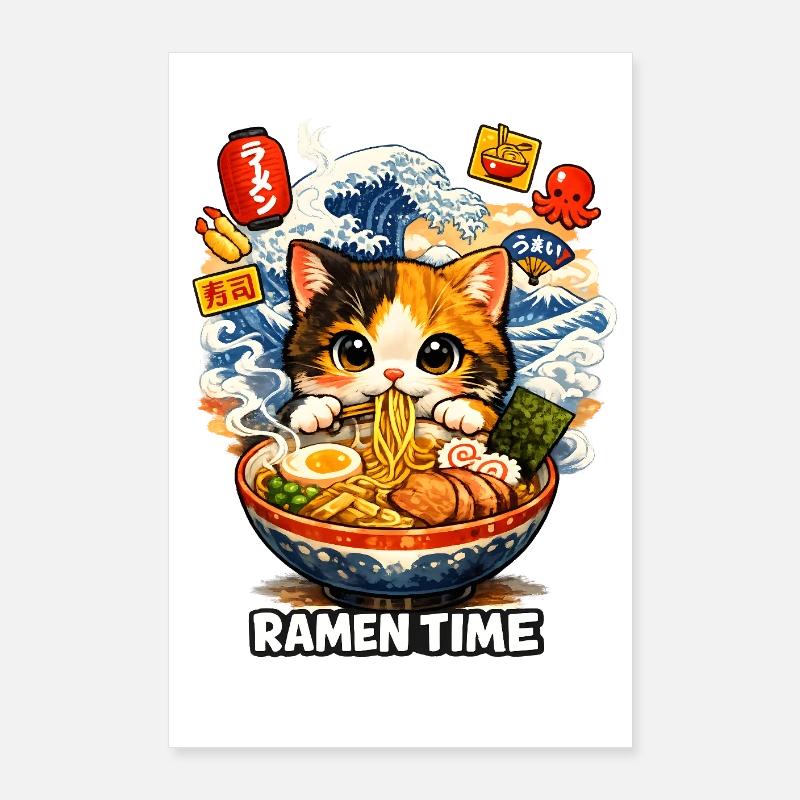 Ramen Cat Kanagawa Poster 24" x 35" (60x90 cm)