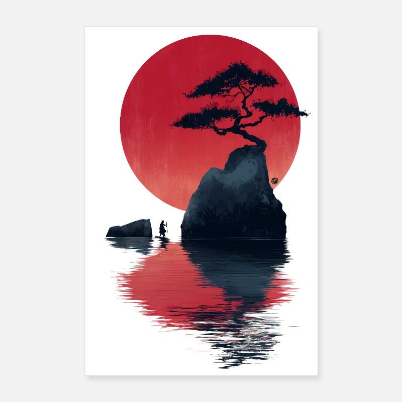 Île du Coucher de Soleil Zen Rouge Poster 60 x 90 cm