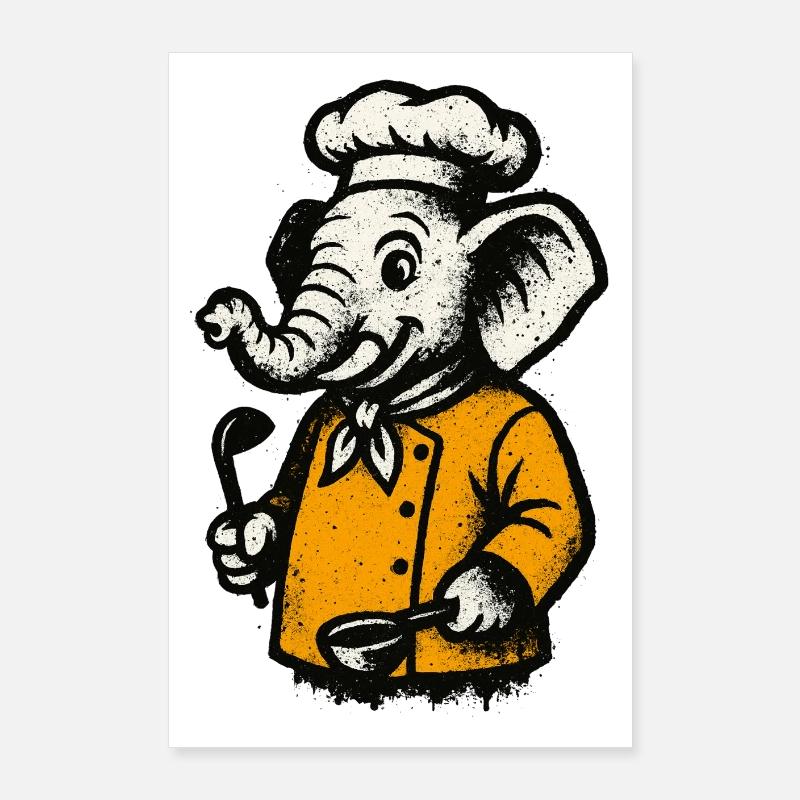 Cuisinier Chef Éléphant Poster 60 x 90 cm