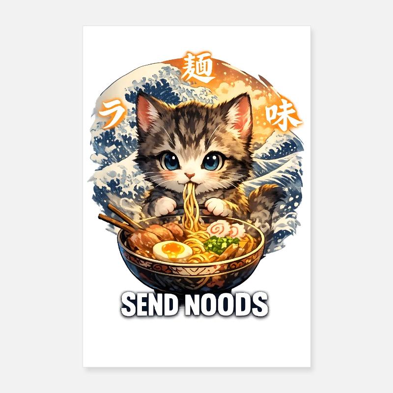 Cat Ramen Send Noods Poster 24" x 35" (60x90 cm)