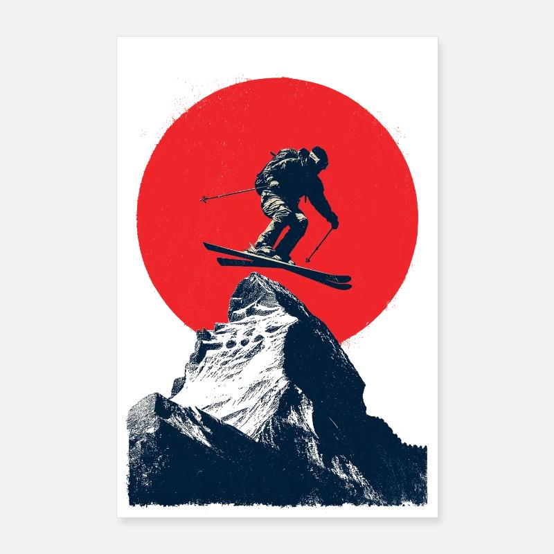 Ski jumping over rocky peaks Poster 24" x 35" (60x90 cm)