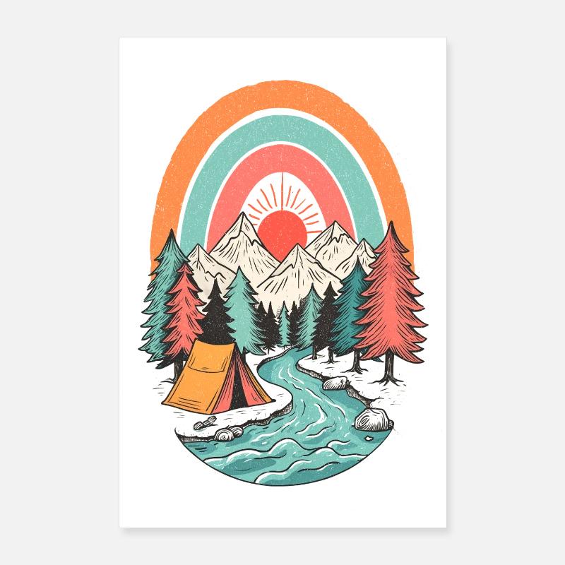 Berglandschaft Camping im Sonnenbogen Poster 60x90 cm