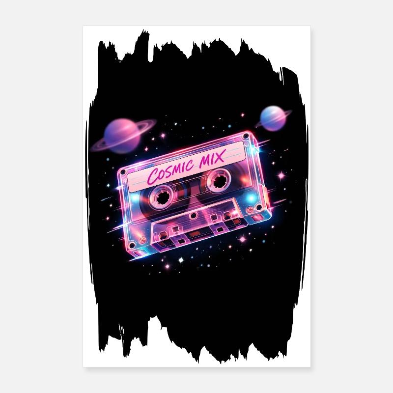 Cassette spatiale rétro des années 80 Cosmic Mix Tape Poster 60 x 90 cm