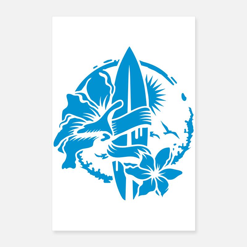 Une planche de surf avec des fleurs Poster 60 x 90 cm