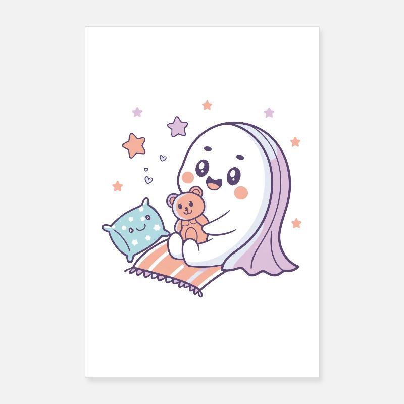 Kawaii Ghost Starry Night Poster 24" x 35" (60x90 cm)