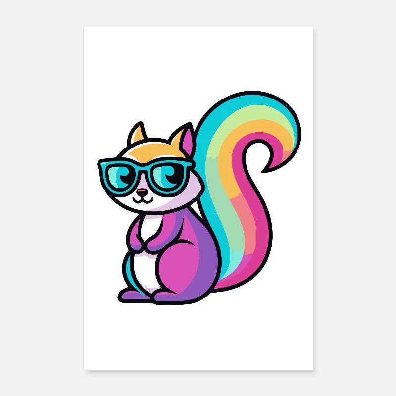 Regenbogen-Eichhörnchen-Brille Poster 60x90 cm