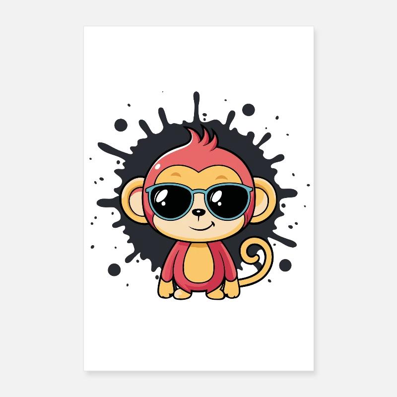 Monkey Chic Splash schwarze Brille Poster 60x90 cm