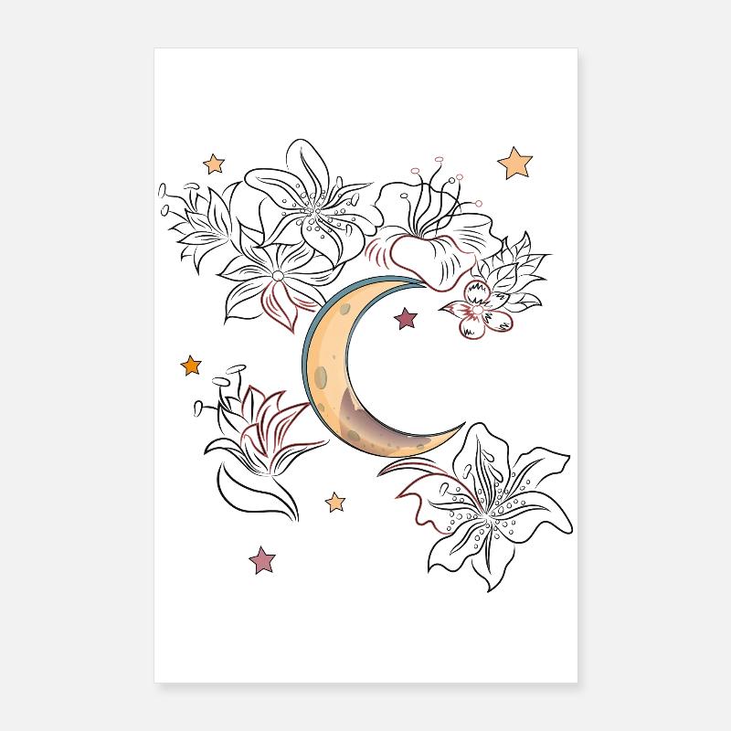 Lune avec des fleurs Poster 60 x 90 cm