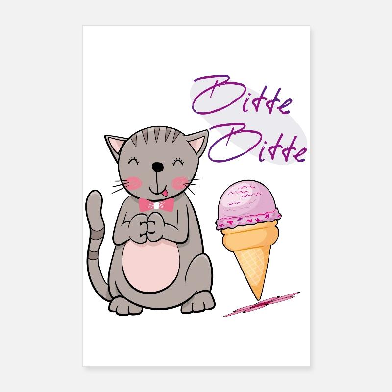 Chat avec cornet de crème glacée Poster 60 x 90 cm