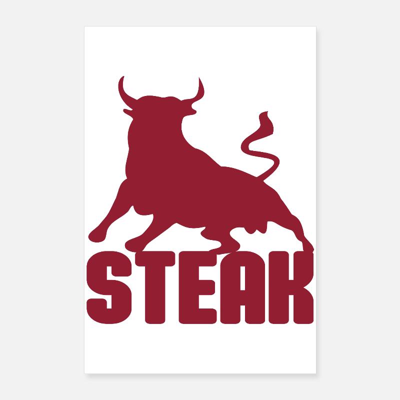 Silhouette de steak de taureau rouge Poster 60 x 90 cm