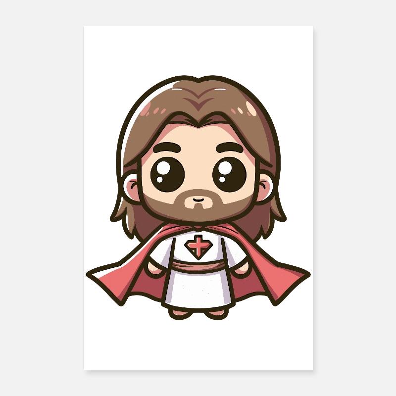 Niedlich Jesus Christus Superheld Kirche Held Poster 60x90 cm