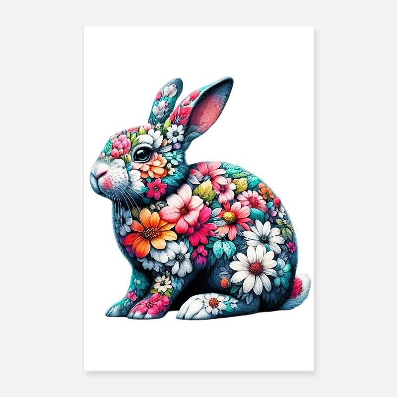 Lapin décoré de fleurs Poster 60 x 90 cm