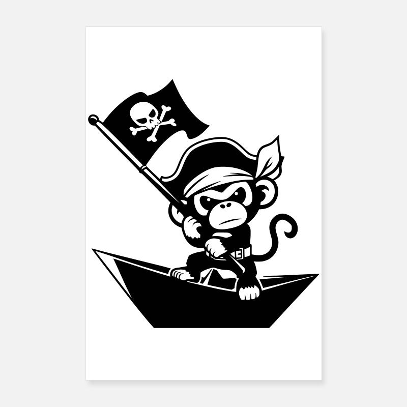 Pirat Affe im Papierboot Poster 60x90 cm
